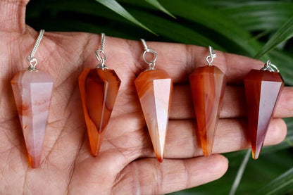 Carnelian Faceted Hexagon Pendulum, Crystal Pendulum