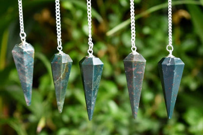 Bloodstone Faceted Hexagon Pendulum, Crystal Pendulum