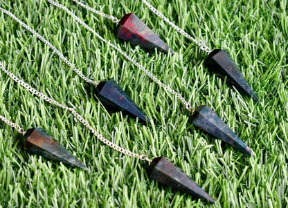 Bloodstone Faceted Hexagon Pendulum, Crystal Pendulum