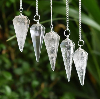 Crystal Quartz Faceted Hexagon Pendulum, Crystal Pendulum