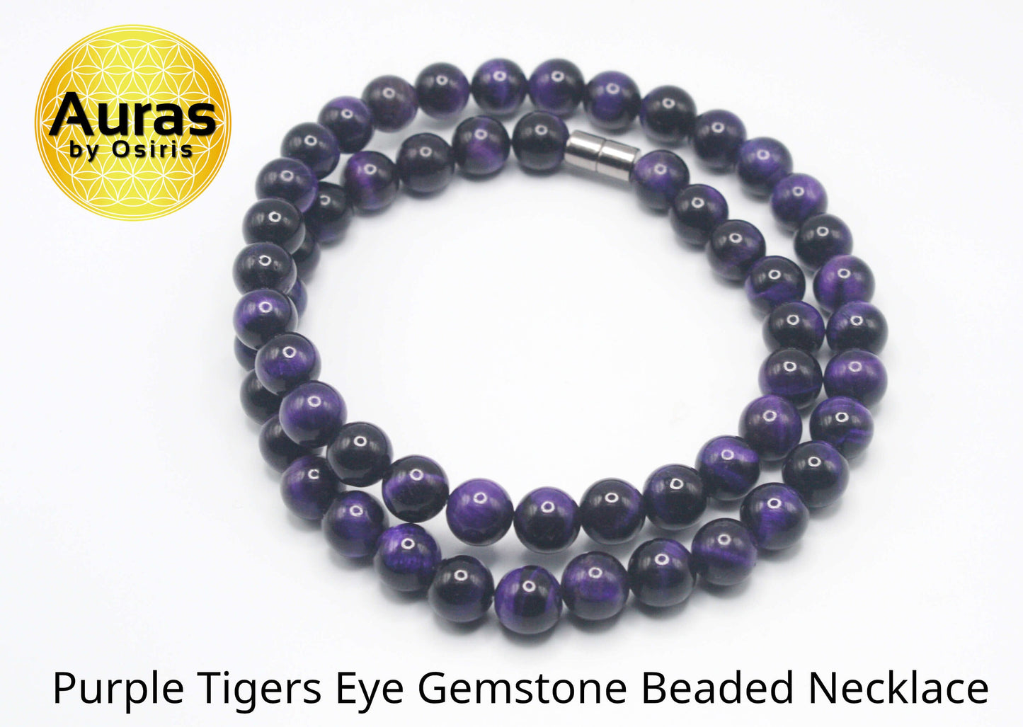 Purple Tiger Eye Necklace -  Mens Necklace - Beaded Necklace - Crystal Necklace  - Gemstone necklace