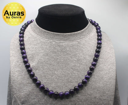 Purple Tiger Eye Necklace -  Mens Necklace - Beaded Necklace - Crystal Necklace  - Gemstone necklace