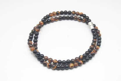 Yellow Tiger Eye & Obsidian Necklace – Confidence & Protection Gemstone Jewelry for Men & Women