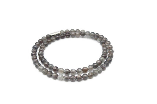 Black Moonstone Necklace - Beaded Gemstone Neckless for Men/Women 8mm Genuine Black Moonstone Crystal Beads