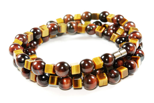Aztec Style Tribal Necklace Red Tiger Eye Spheres Yellow Tiger Eye Cubes Crystal Beaded Necklace for Men/Women