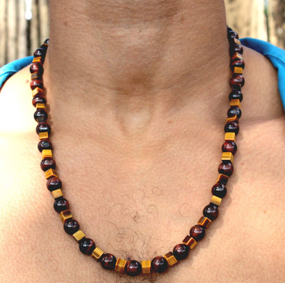 Aztec Style Red & Yellow Tiger Eye Necklace – Handmade Gemstone Jewelry for Balance, Courage & Creativity