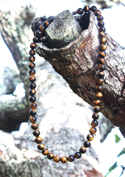 10mm Tiger Eye Necklace – Men’s Beaded Tribal Jewelry for Good Luck, Confidence & Meditation | Natural Gemstone Mala Necklace