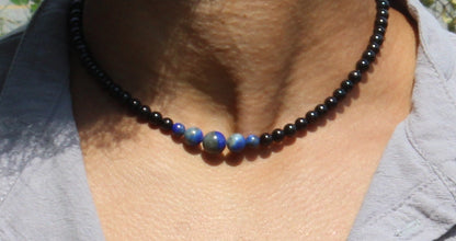 Onyx & Lapis Lazuli Necklace – Genuine Gemstone Jewelry for Men & Women | Healing Crystal Necklace with Magnetic Clasp