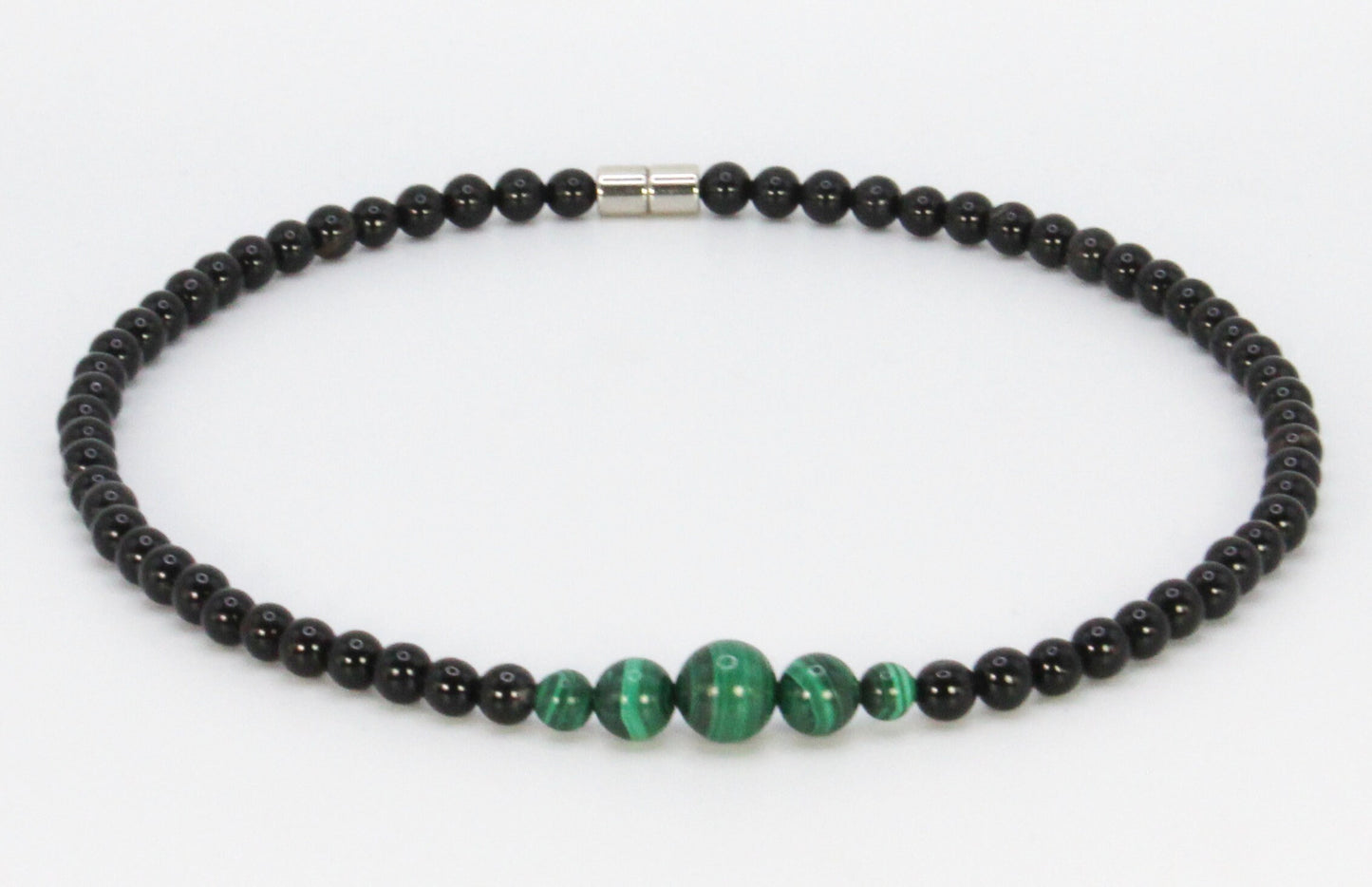 Onyx and Malachite Necklace for Men/Women Genuine Malachite Jewelry with easy lock magnet clasp