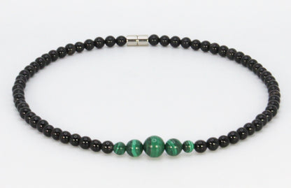 Onyx & Malachite Necklace – Genuine Gemstone Jewelry for Men & Women | Protection & Emotional Healing with Easy Magnetic Clasp