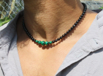 Onyx & Malachite Necklace – Genuine Gemstone Jewelry for Men & Women | Protection & Emotional Healing with Easy Magnetic Clasp