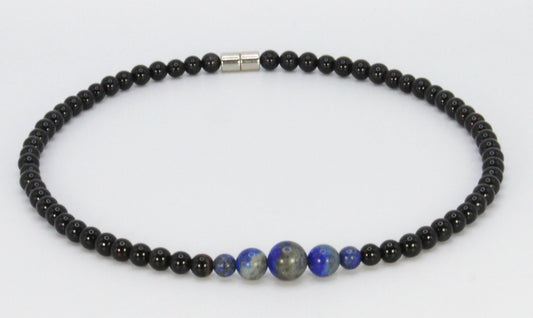 Onyx and Lapis Lazuli Necklace for Men/Women Genuine Lapis Lazuli Jewelry with easy lock magnet clasp