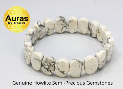 Auras by Osiris Faceted Howlite Bracelet 🧘‍♀️✨ | Tranquility, Patience, Awareness & Stress Relief Jewelry | Elastic & Double Reinforced (6.5-7.5 Inch)