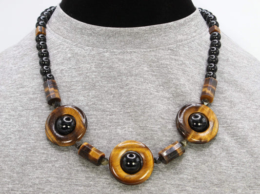 Tribal High Priest/Priestess Necklace for Men Women Tiger Eye Black Onyx Obsidian Unique Gemstone Jewelry Gifts