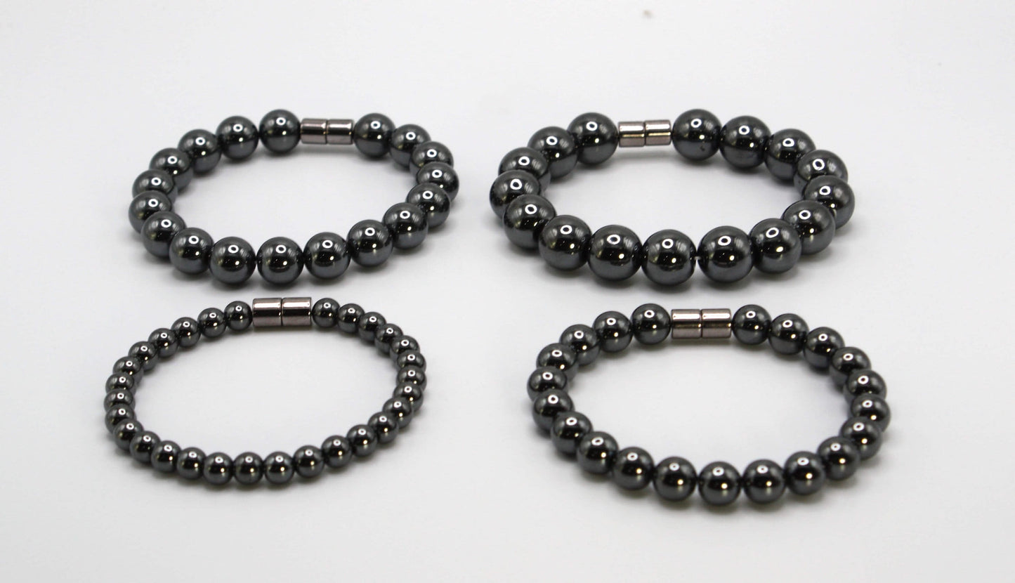 6/8/10/12mm Hematite Bracelets with Magnet Clasp - Grounding & Protection Stone Jewelry