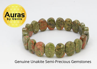 Auras by Osiris Faceted Unakite Bracelet 🟢🌸 | Emotional & Spiritual Rebalancing, Trauma Release & Transformation Jewelry | Elastic & Double Reinforced (6.5-7.5 Inch)