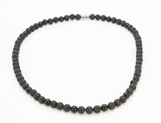 8mm Black Onyx and Lava Rock Necklace Beaded Jewelry for Men/Women