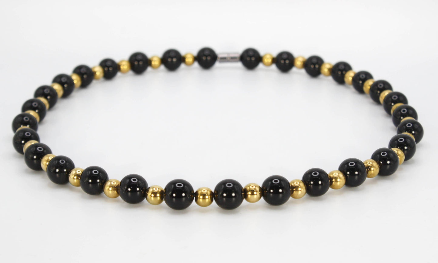 Black Onyx and Gold Necklace For Men/Women - 18k Gold Plated Copper Beads - AAA Genuine Onyx Gemstones   World's Strongest Magnetic Clasp