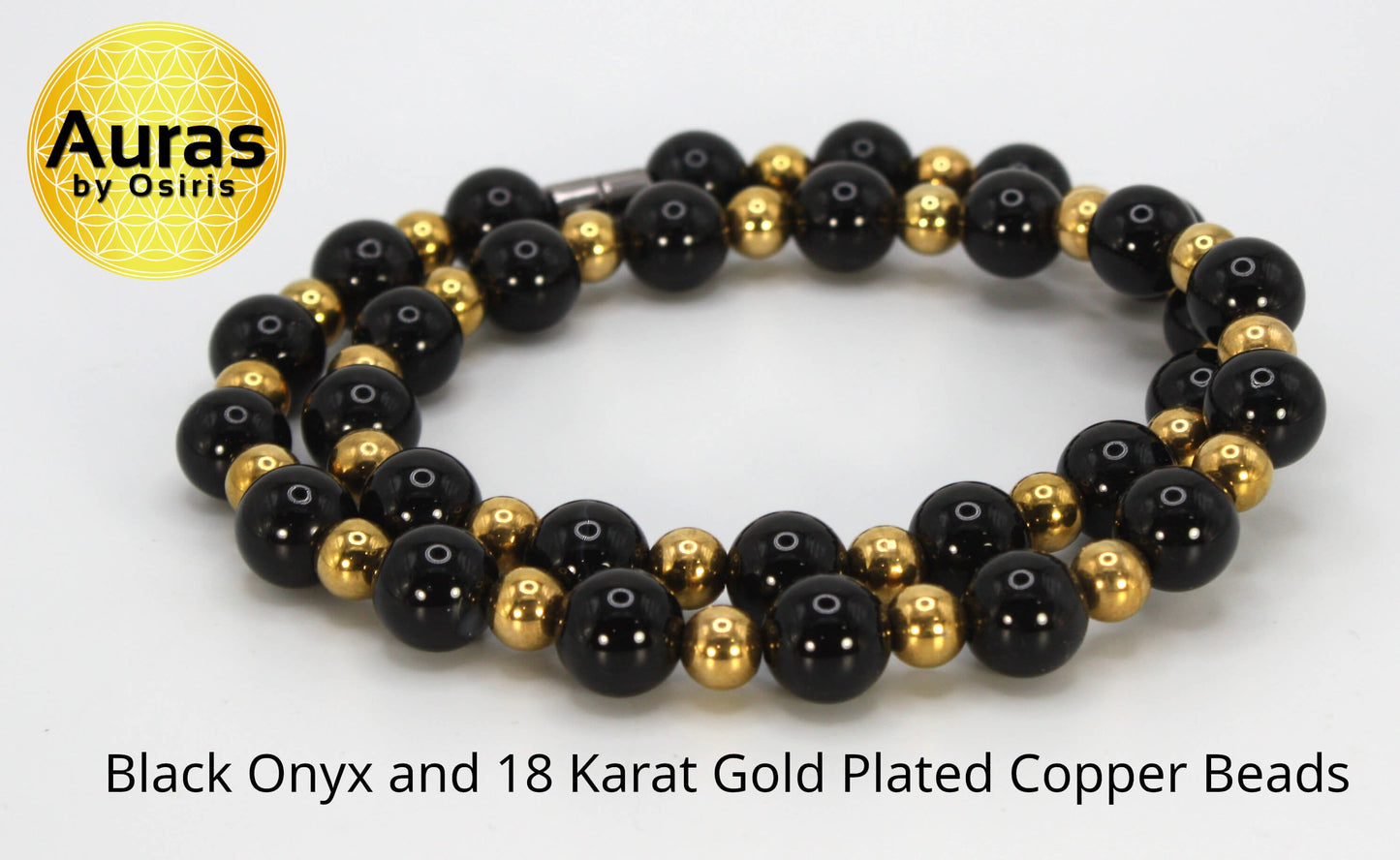 Black Onyx and Gold Necklace For Men/Women - 18k Gold Plated Copper Beads - AAA Genuine Onyx Gemstones   World's Strongest Magnetic Clasp