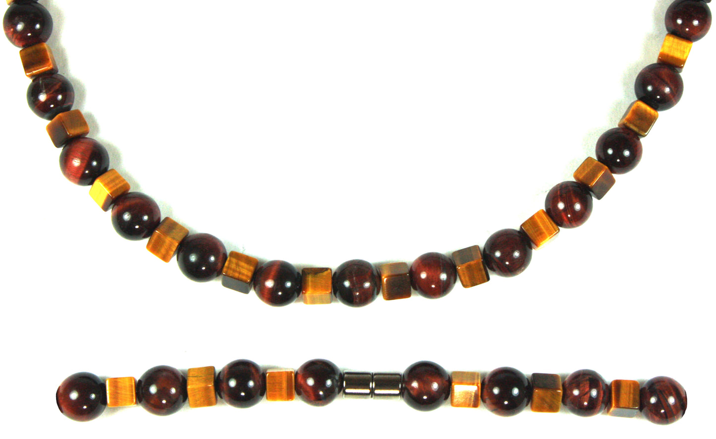 Aztec Necklace Mayan Necklace Red Tiger Eye & Yellow Cube Tiger Eye