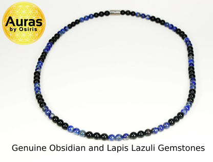 Auras by Osiris Obsidian Lapis Lazuli Necklace 🛡️ | 6mm Protection & Third Eye Clarity (22 Inch)