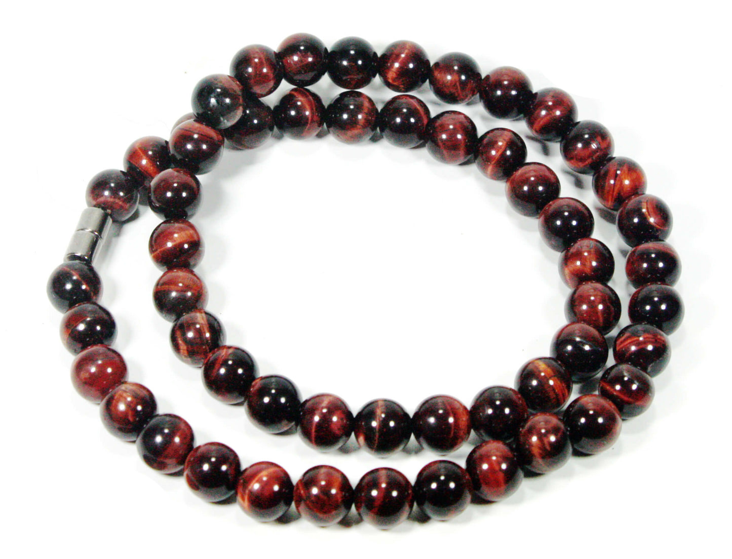 Red Tigers Eye Beaded Necklace for Men/Women - Magnetic Clasp Necklace