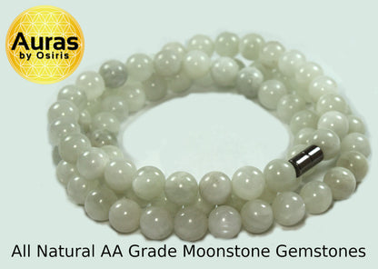 19-Inch Genuine Moonstone Necklace – 8mm Beads, Healing Crystal Jewelry for Men & Women